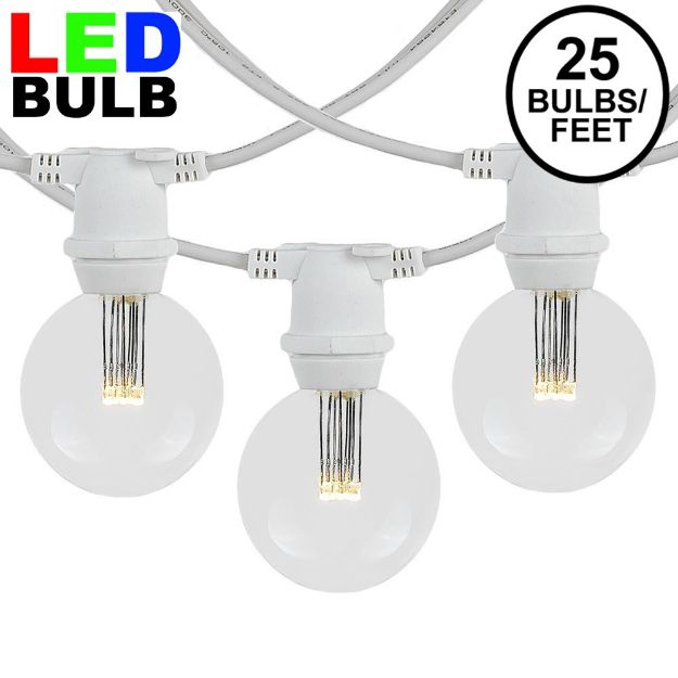 25 Warm White LED G50 Commercial Grade Intermediate Base Light Set - White Wire