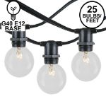 25 Clear G40 Commercial Grade Candelabra Base Light Set - Black Wire