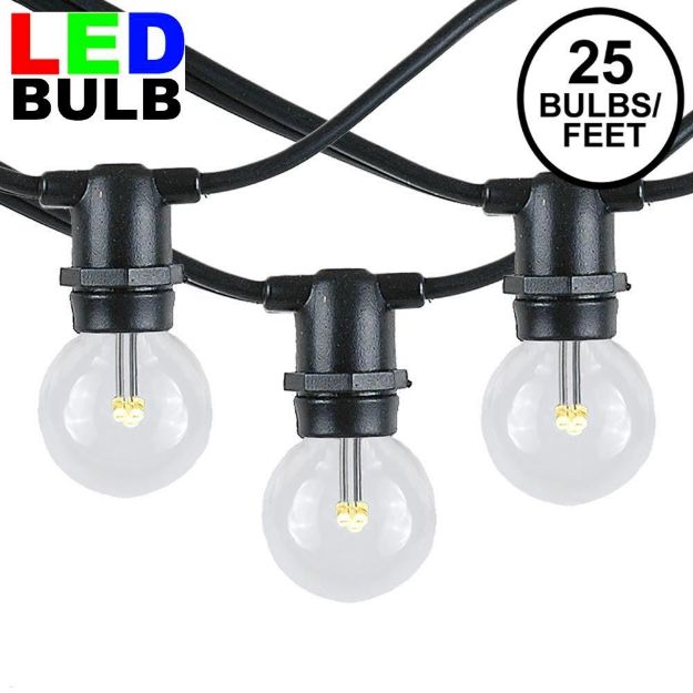 25 Warm White LED G30 Commercial Grade Candelabra Base Light Set - Black Wire