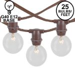 25 Clear G40 Commercial Grade Candelabra Base Light Set - Brown Wire