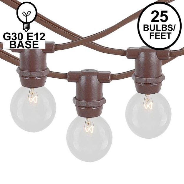 25 Clear G30 Commercial Grade Candelabra Base Light Set - Brown Wire