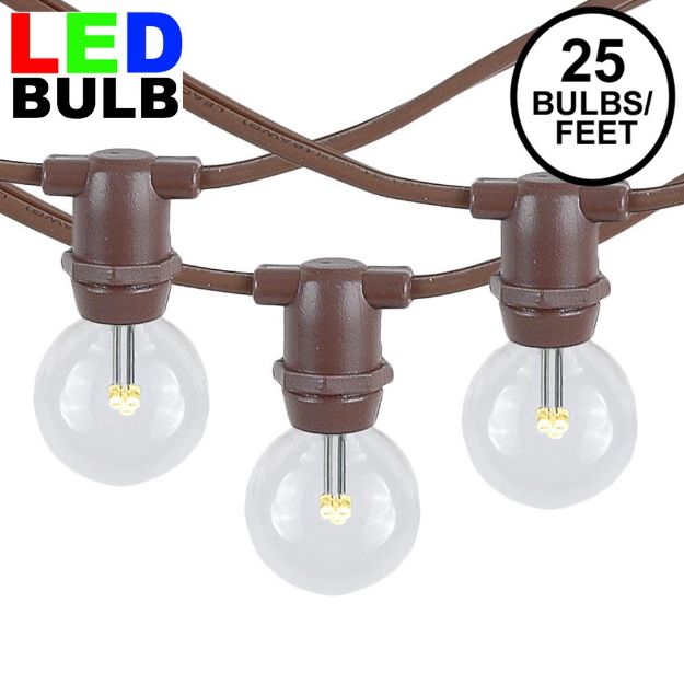 25 Warm White LED G30 Commercial Grade Candelabra Base Light Set - Brown Wire