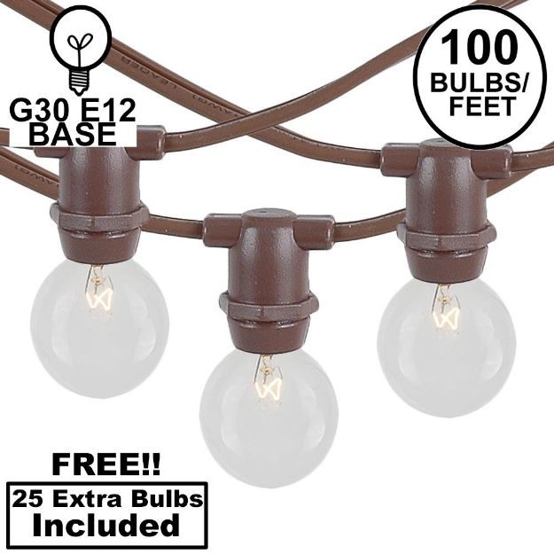 100 Clear G30 Commercial Grade Candelabra Base Light Set - Brown Wire