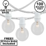 100 Clear G40 Commercial Grade Candelabra Base Light Set - White Wire