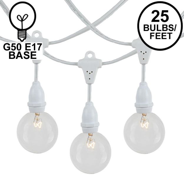 25 Clear G50 Suspended Commercial Grade Intermediate Base Light Set - White Wire