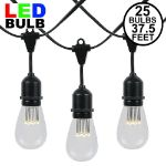 25 LED S14 Warm White Commercial Grade Suspended Light String Set on 37.5' of Black Wire 