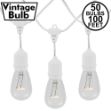50 Clear S14 Commercial Grade Suspended Light String Set on 100' of White Wire 