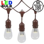 50 LED S14 Warm White Commercial Grade Suspended Light String Set on 100' of Brown Wire 