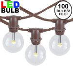 100 Warm White LED G40 Commercial Grade Candelabra Base Light Set - Brown Wire