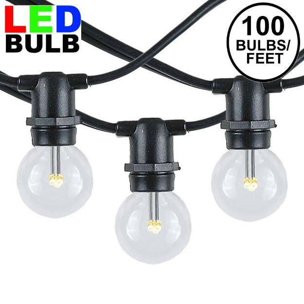 100 Warm White LED G30 Commercial Grade Candelabra Base Light Set - Black Wire
