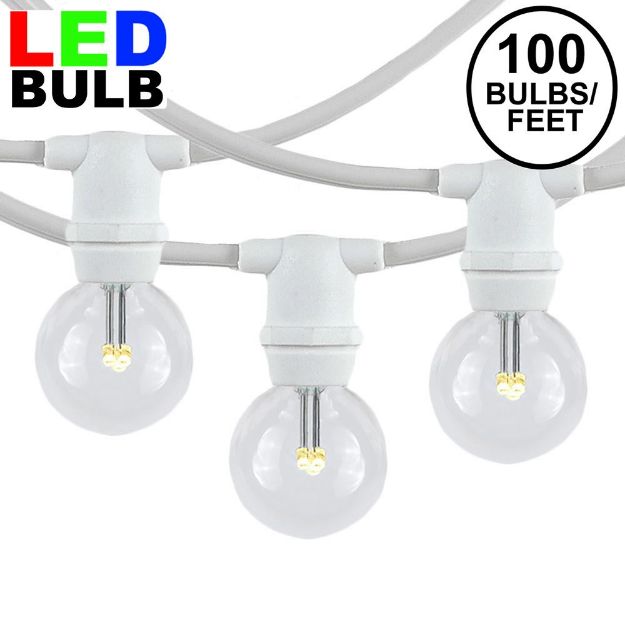 100 Warm White LED G30 Commercial Grade Candelabra Base Light Set - White Wire