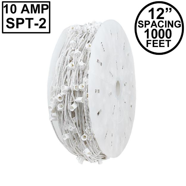 Premium Commercial Grade 10 Amp C7 1000' Spool 12" Spacing White Wire