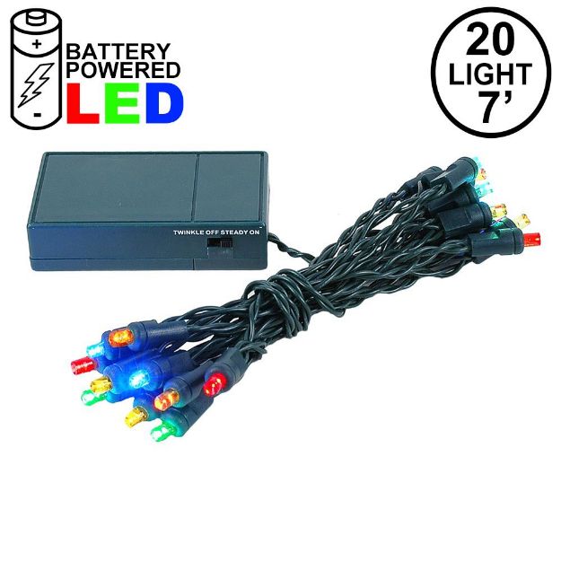 20 LED Battery Operated Lights Multi Colored Green Wire