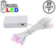 20 LED Battery Operated Lights Pink White Wire