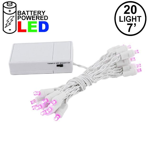20 LED Battery Operated Lights Pink White Wire