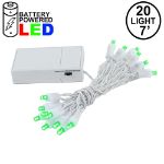 20 LED Battery Operated Lights Green White Wire