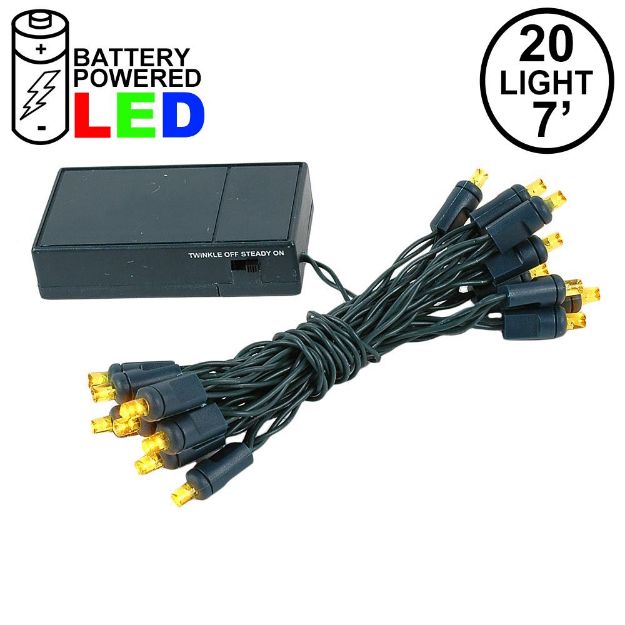 20 LED Battery Operated Lights Yellow Green Wire
