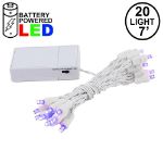 20 LED Battery Operated Lights Purple White Wire