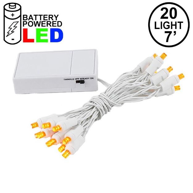20 LED Battery Operated Lights Amber Orange White Wire