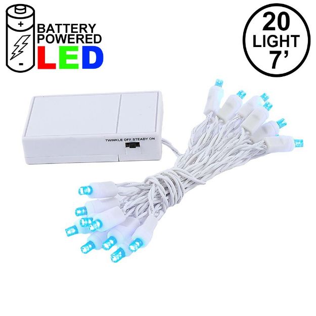 20 LED Battery Operated Lights Blue White Wire