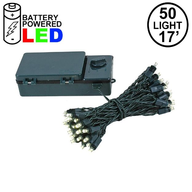 50 LED Battery Operated Lights Warm White Green Wire