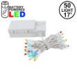 50 LED Battery Operated Lights Multi on White Wire