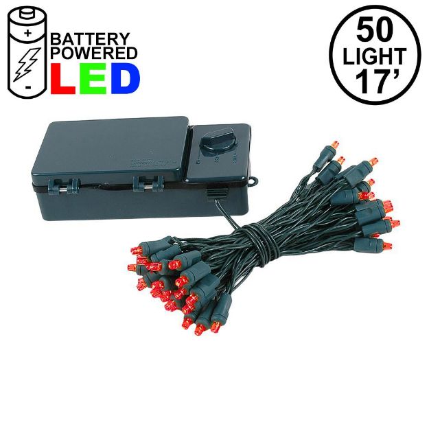 50 LED Battery Operated Lights Red Green Wire
