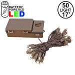 50 LED Battery Operated Lights Warm White Brown Wire