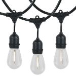 24 Warm White Plastic LED S14 Commercial Grade Suspended Light String Set on 48' of Black Wire Shatterproof