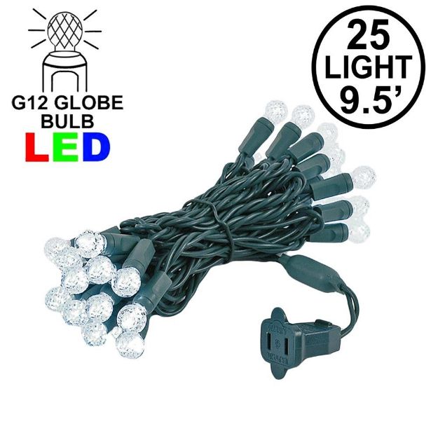 G12 25 LED Pure White 4" Spacing Green Wire *On Sale*