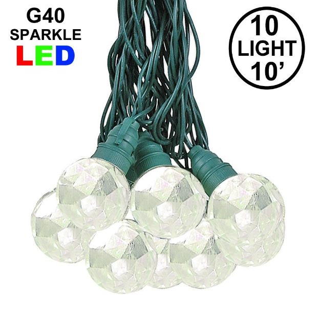 10 Warm White Sparkle Orb LED G40 Pre-Lamped String Lights