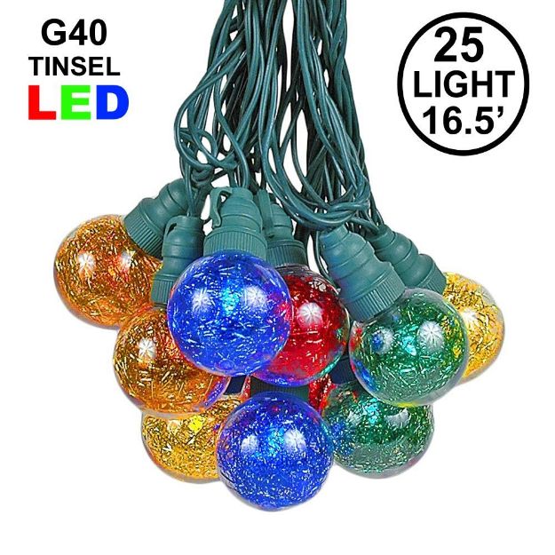 25 Multi Tinsel LED G40 Pre-Lamped String Lights **ON SALE**
