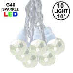 10 Warm White Sparkle Orb LED G40 Pre-Lamped String Lights White Wire