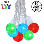 10 Multi Sparkle Orb LED G40 Pre-Lamped String Lights White Wire