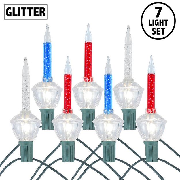 Red/Clear/Blue Bubble Light Clear Base Set with Silver Glitter