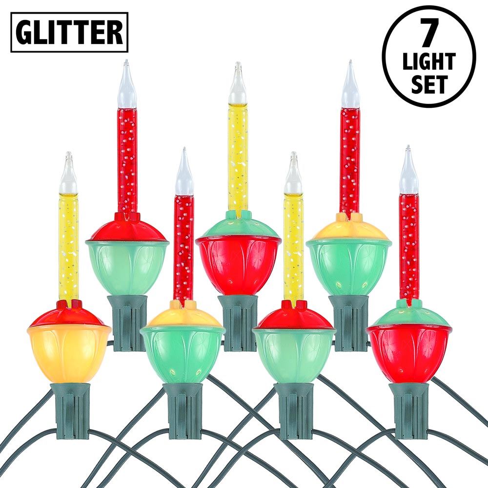 Red and Yellow 7 Light Traditional Bubble Light Set with Glitter ...