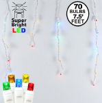 Multi LED Icicle Lights on White Wire 70 Bulbs