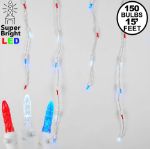 Red/White/Blue LED Icicle Lights on White Wire 150 Bulbs