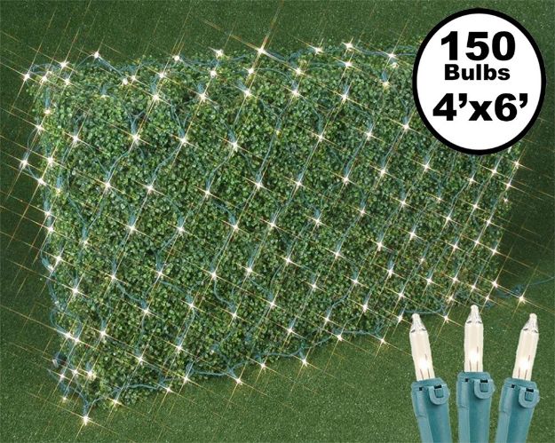 4' X 6' Super Bright Clear Net Lights - Green Wire