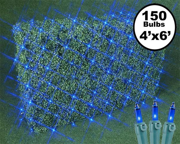 4' X 6' Super Bright Blue Net Lights - Green Wire