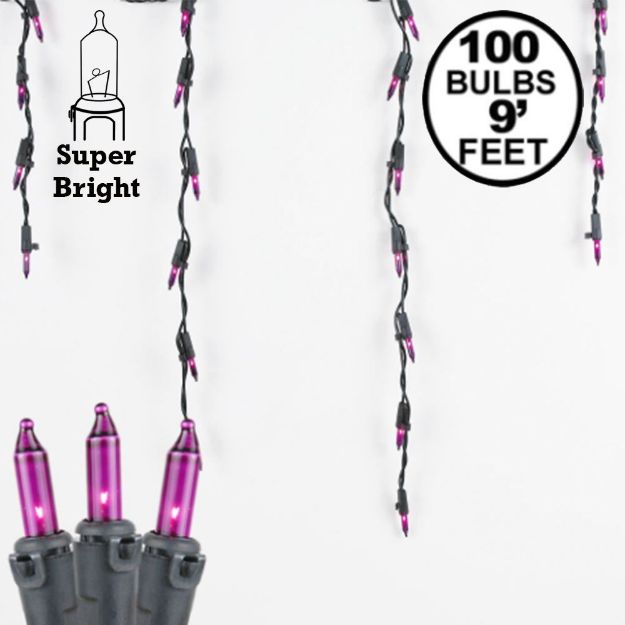 Purple 100 Light Icicle Lights Black Wire Medium Drops