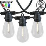 24 Warm White Plastic LED S14 Commercial Grade Light String Set on 48' of Black Wire Shatterproof