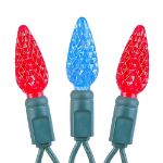 Red and Blue 70 LED C6 Strawberry Mini Lights Commercial Grade Green Wire