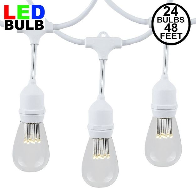 24 LED Warm White S14 Commercial Grade Suspended Light String Set on 48' of White Wire 