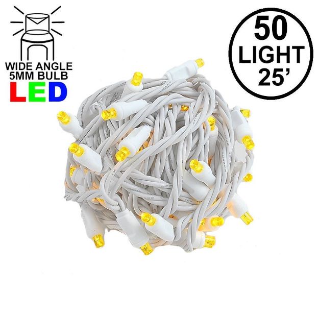Commercial Grade Wide Angle 50 LED Yellow 25' Long White Wire