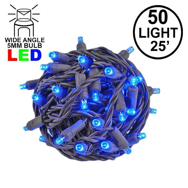 Commercial Grade Wide Angle 50 LED Blue 25' Long on Brown Wire