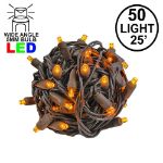Commercial Grade Wide Angle 50 LED Amber 25' Long on Brown Wire