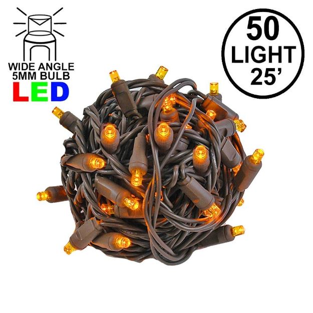 Commercial Grade Wide Angle 50 LED Amber 25' Long on Brown Wire