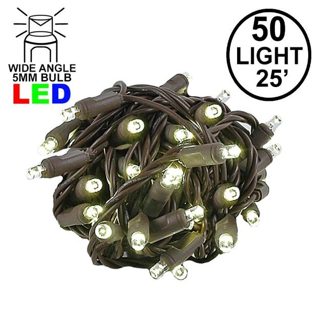 Commercial Grade Wide Angle 50 LED Warm White 25' Long on Brown Wire