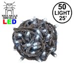 Commercial Grade Wide Angle 50 LED Pure White 25' Long on Brown Wire